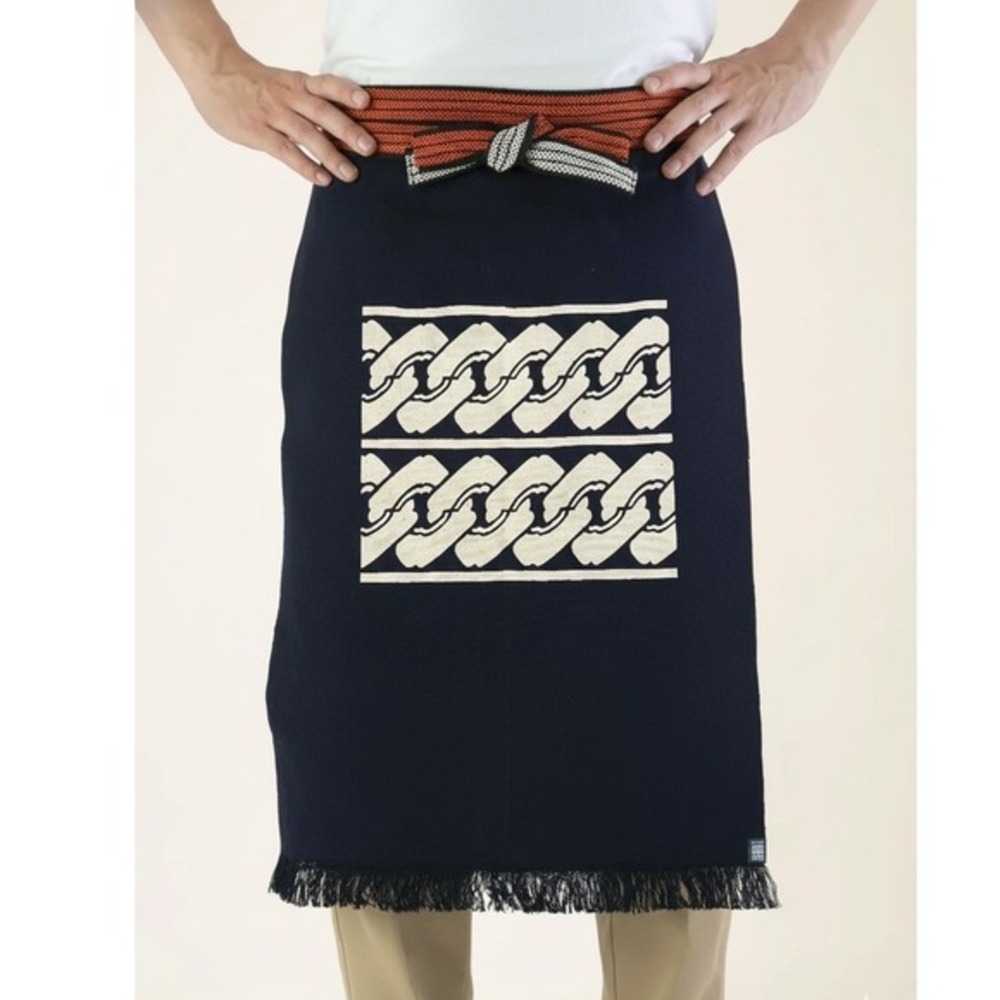 Vtg Japanese Maekake Canvas Apron Indigo Dye Traditional Chainlink Pattern Japan